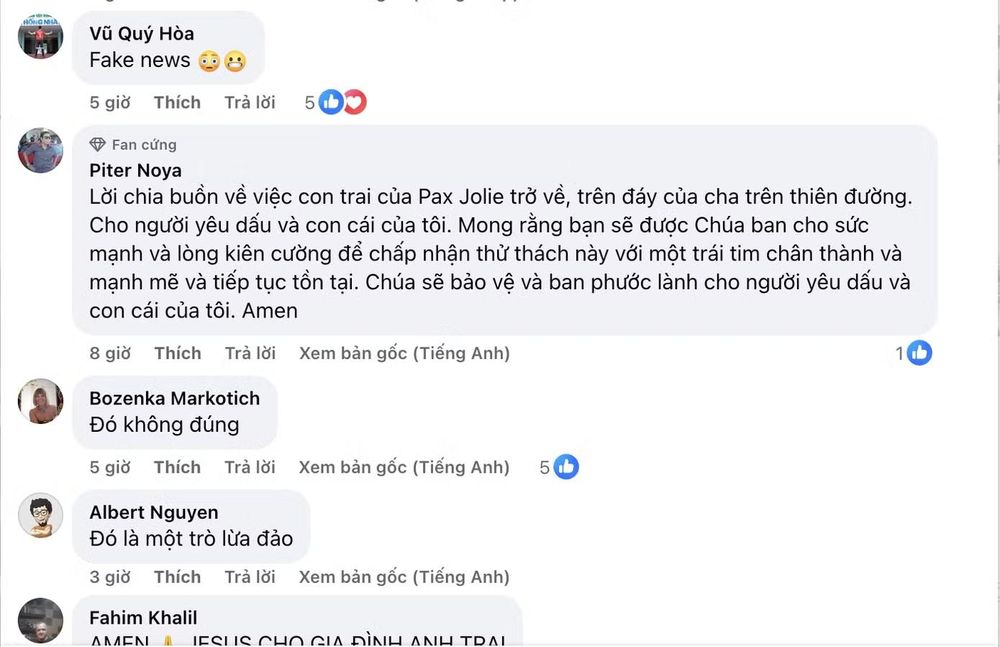 Thông tin Pax Thiên qua đời là không chính xác